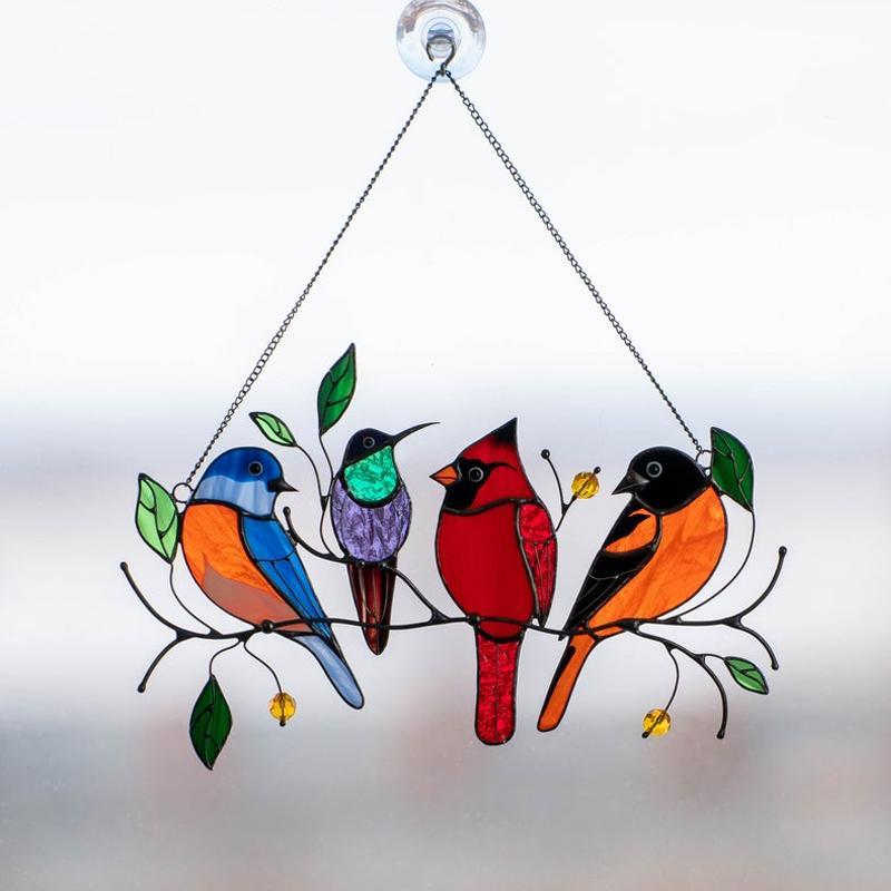 Nettjade™ Vögel Glasmalerei Fensterbehänge🎁Muttertag Absatzförderung🐦