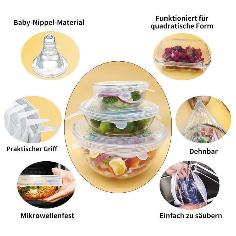 Nettjade™  Dehnbare Frischhalte Silikondeckel, 6 Stücke