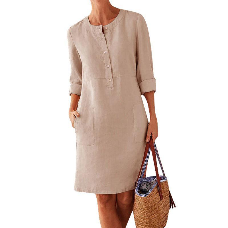 Nettjade™Einfarbiges Kleid aus Baumwolle und Leinen