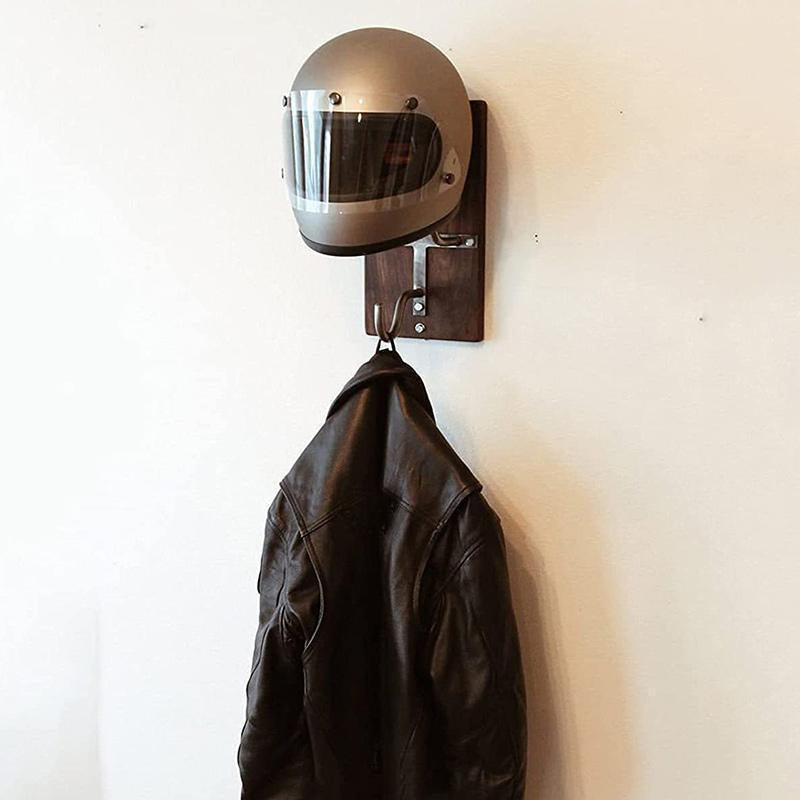 Motorradhelm-Wandhalterung aus Holz
