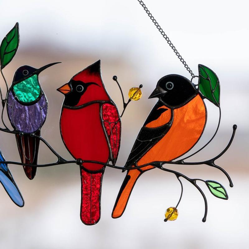 Nettjade™ Vögel Glasmalerei Fensterbehänge🎁Muttertag Absatzförderung🐦