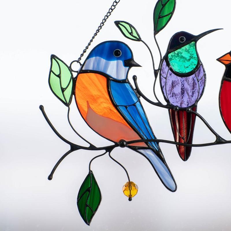 Nettjade™ Vögel Glasmalerei Fensterbehänge🎁Muttertag Absatzförderung🐦