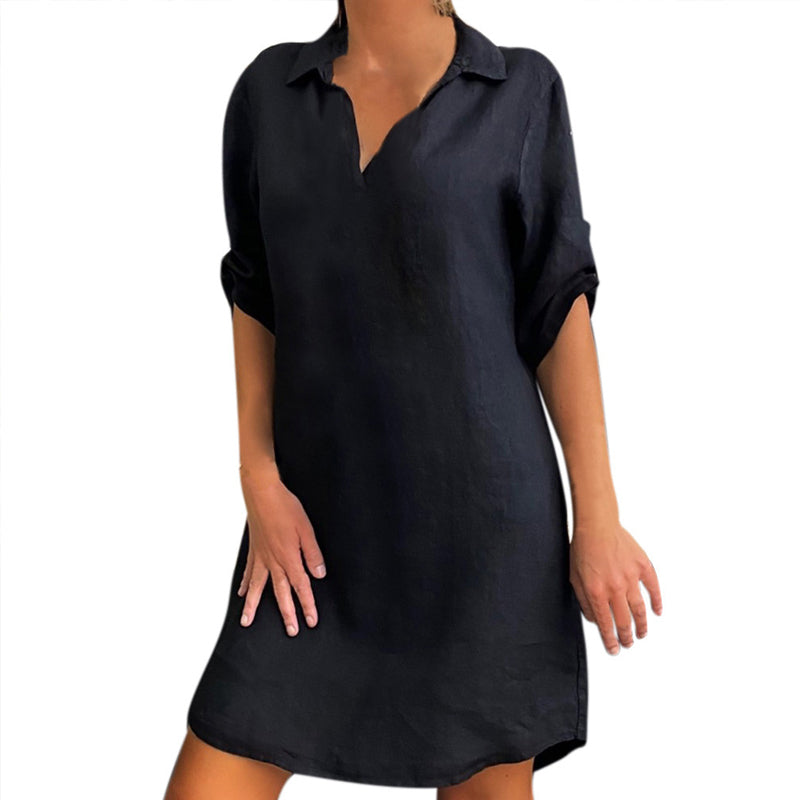 Nettjade™Nordisches kurzärmeliges Hemdkleid