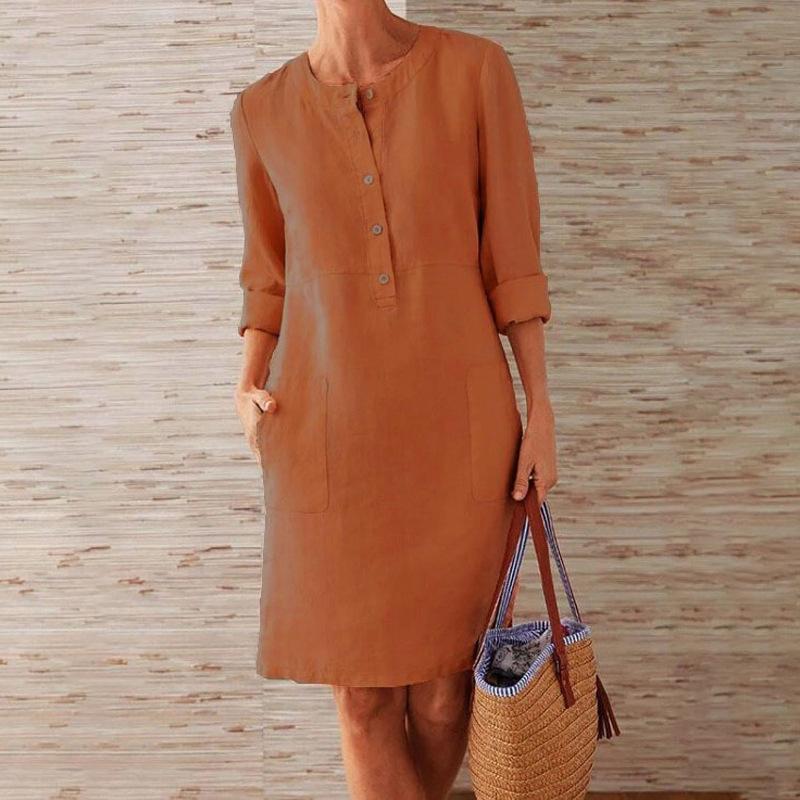 Nettjade™Einfarbiges Kleid aus Baumwolle und Leinen