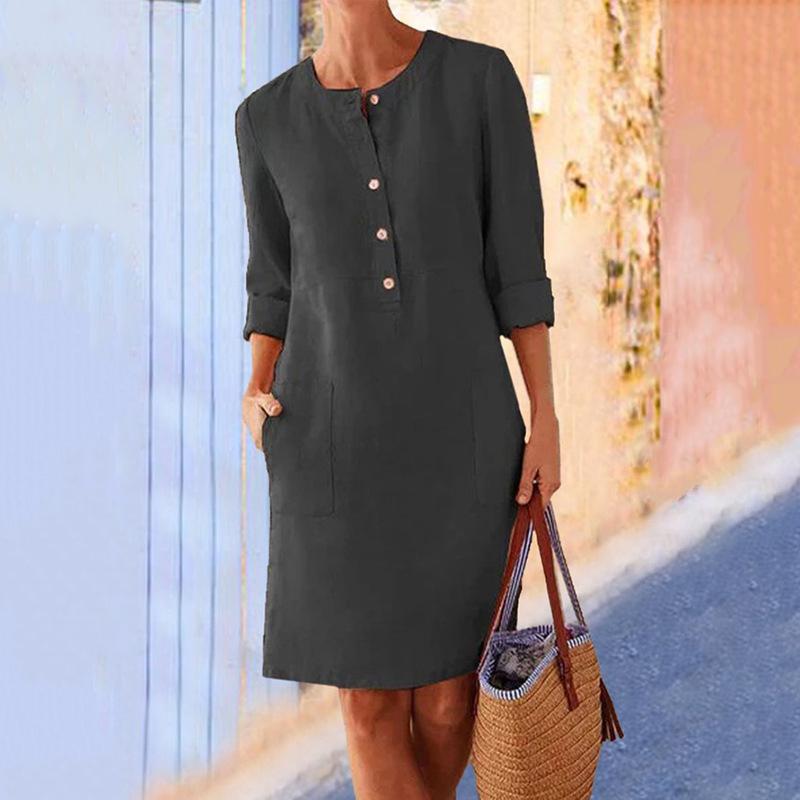 Nettjade™Einfarbiges Kleid aus Baumwolle und Leinen