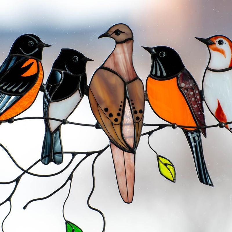 Nettjade™ Vögel Glasmalerei Fensterbehänge🎁Muttertag Absatzförderung🐦