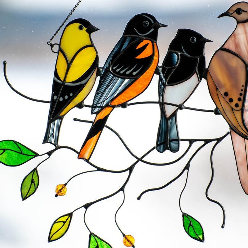 Nettjade™ Vögel Glasmalerei Fensterbehänge🎁Muttertag Absatzförderung🐦