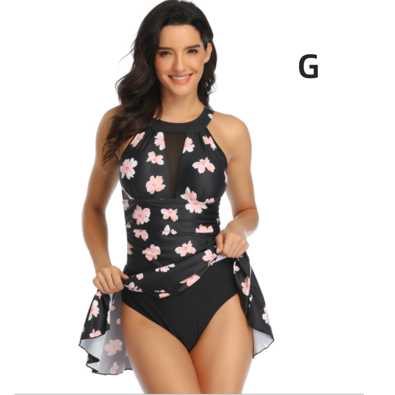 Nettjade™ Einteiler Badeanzug mit Netzrock für Damen